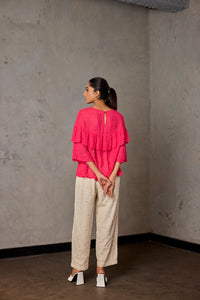 FUCHSIA MERAK TOP WITH LINEAR MOSS EMBROIDERY (RTS)