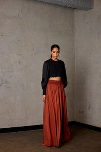 BLACK SMOCKED CROP TOP WITH LG-O-MUTTON SLEEVES