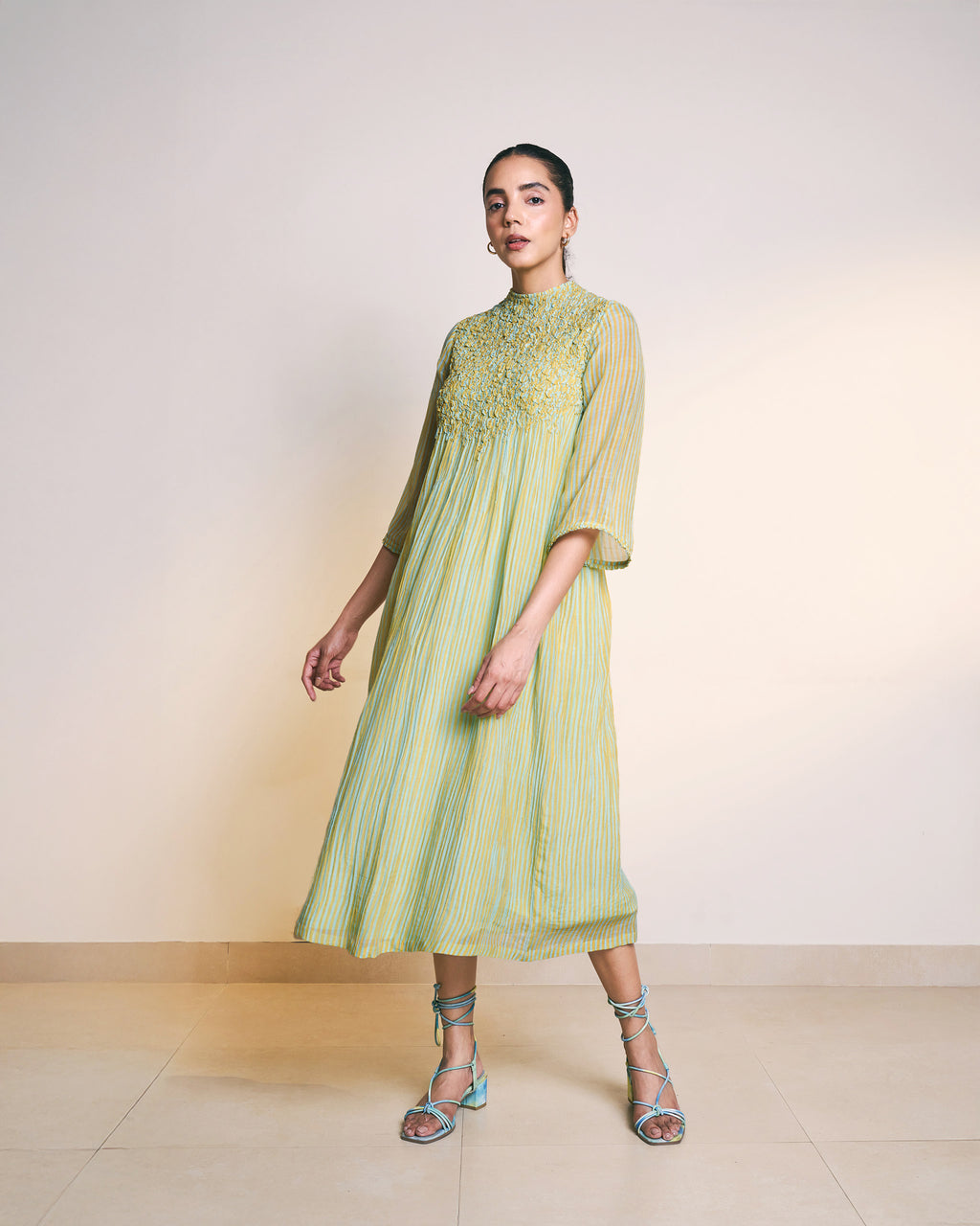 Light Green Silk Dress With Relaxed Fit...