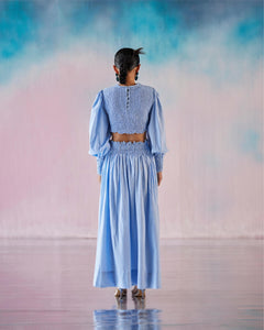 Blue Serein Smocked Skirt
