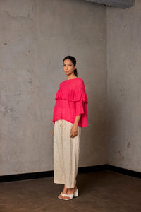 FUCHSIA MERAK TOP WITH LINEAR MOSS EMBROIDERY (RTS)
