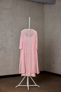 CLOUD PINK WHITE POM POM SIDE GATHERED DRESS WITH PL EATED INNER(RTS)