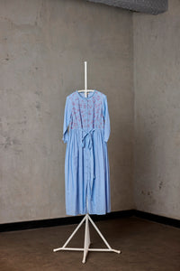 BOY BLUE CHAMBRAY SIDE GATHER FRONT OPEN DRESS (RTS)
