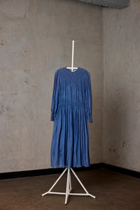 SMOKE BLUE  SMOCKING FULL SLEEVES HIGH SLIT GOWN WITH INNER (RTS)