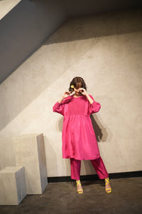 Fuchsia Love Smocked Kurta Set (RTS)